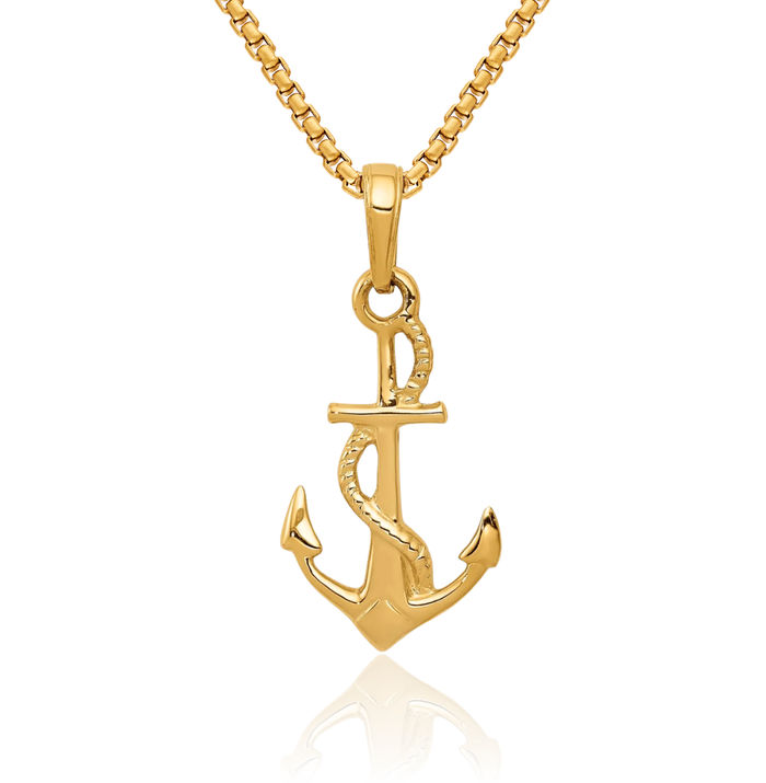 10K Solid Yellow Gold Anchor Mariner Necklace Nautical Charm Pendant