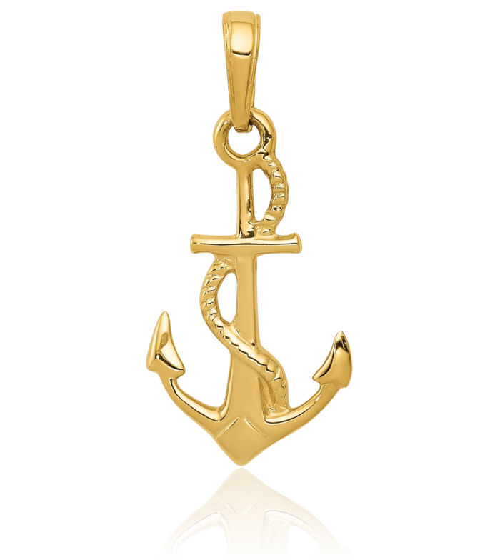 10K Solid Yellow Gold Anchor Mariner Necklace Nautical Charm Pendant