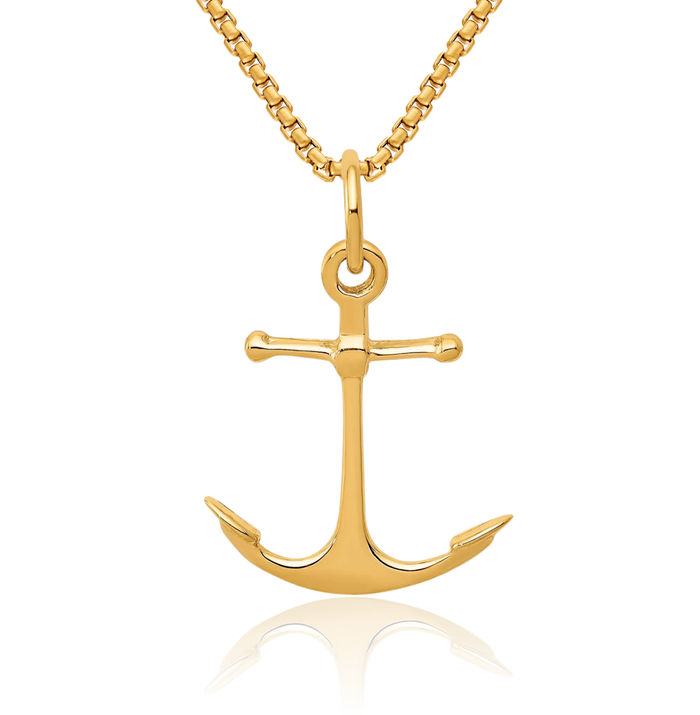 10K Solid Yellow Gold Anchor Mariner Necklace Nautical Charm Pendant