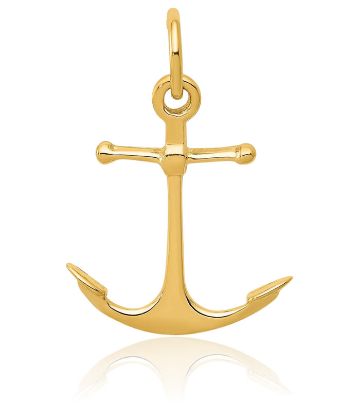 10K Solid Yellow Gold Anchor Mariner Necklace Nautical Charm Pendant