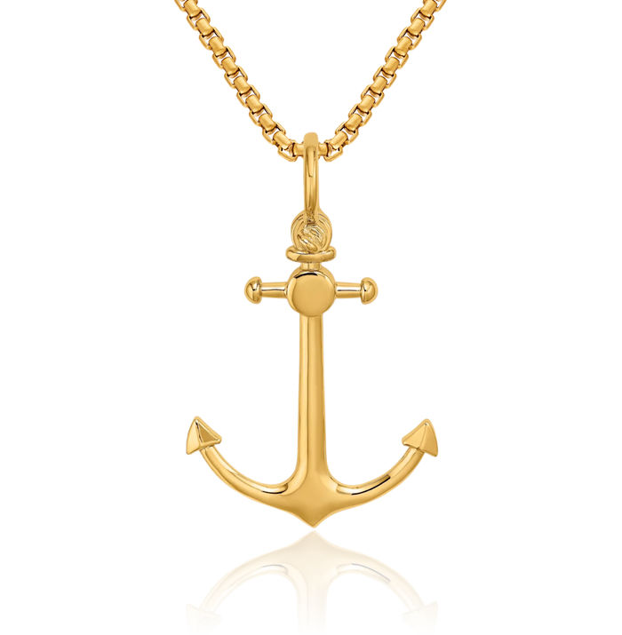 10K Solid Yellow Gold Anchor Mariner Shackle Necklace Nautical Charm Pendant