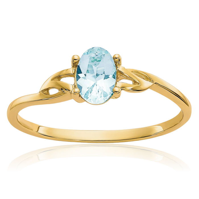 10K Solid Yellow Gold Blue Aquamarine Ring Gemstone Band March Birthstone Jewelry