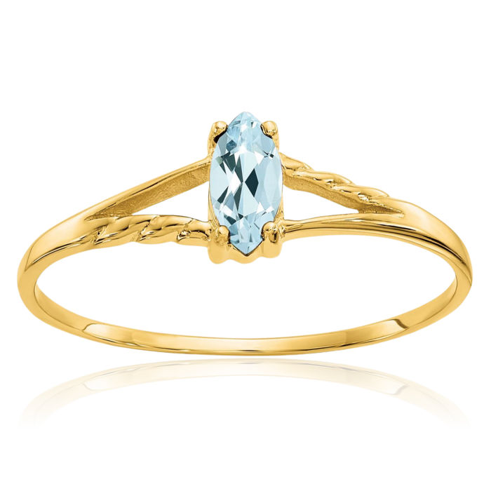 10K Solid Yellow Gold Blue Aquamarine Ring Gemstone Band March Birthstone Jewelry