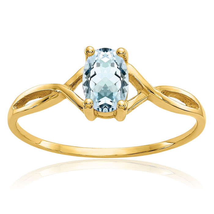 10K Solid Yellow Gold Blue Aquamarine Ring Gemstone Band March Birthstone Jewelry