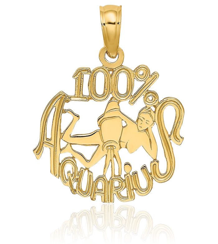 10K Solid Yellow Gold 100% Aquarius Zodiac Necklace Water Bearer Horoscope Pendant January February Birthday Charm Astrology Jewelry