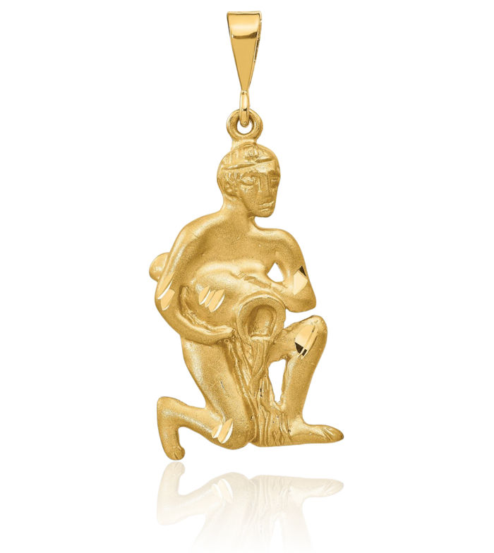 10K Solid Yellow Gold Aquarius Zodiac Necklace Water Bearer Horoscope Pendant January February Birthday Charm Astrology Jewelry