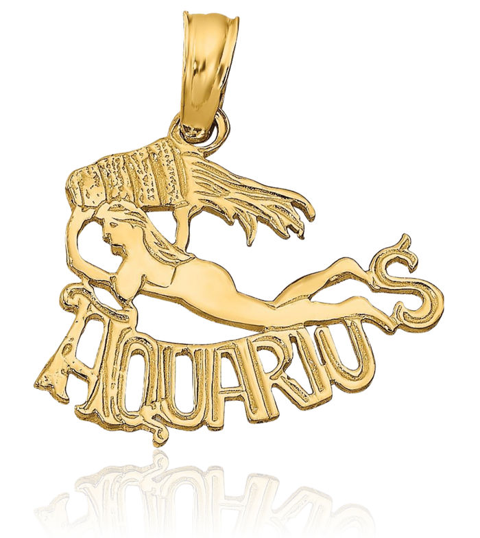 10K Solid Yellow Gold Aquarius Zodiac Necklace Water Bearer Horoscope Pendant January February Birthday Charm Astrology Jewelry