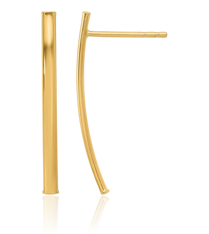 10K Solid Yellow Gold Bar Line Stud Earrings