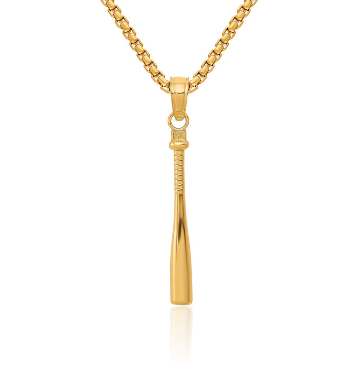 10K Solid Yellow Gold Baseball Bat Necklace Softball Charm Sports Pendant