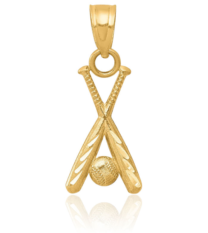 10K Solid Yellow Gold Baseball Bats Necklace Softball Charm Sports Pendant