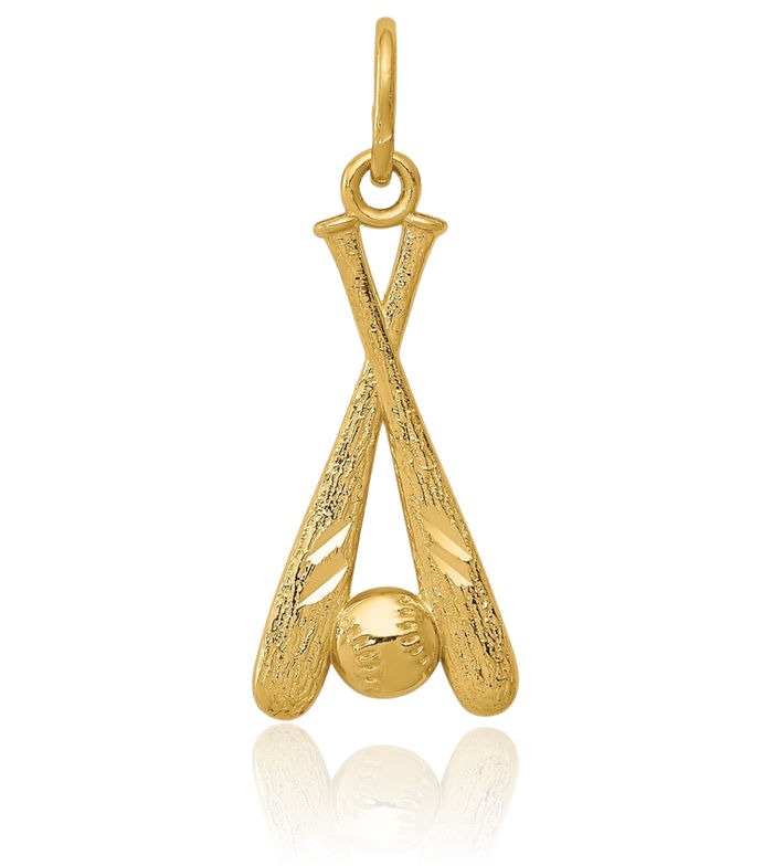 10K Solid Yellow Gold Baseball Bats Ball Necklace Softball Charm Sports Pendant