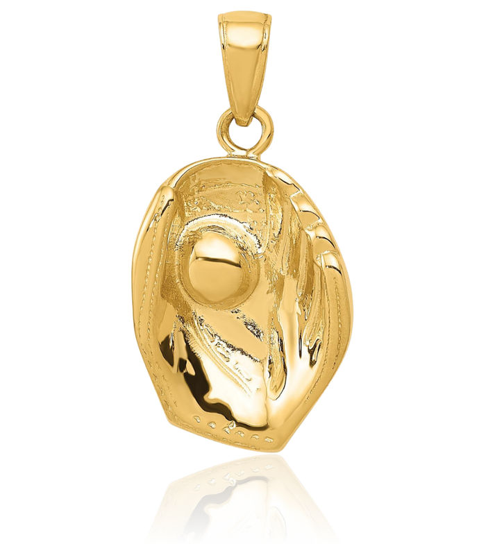 10K Solid Yellow Gold Baseball Glove Ball Necklace Softball Charm Sports Pendant