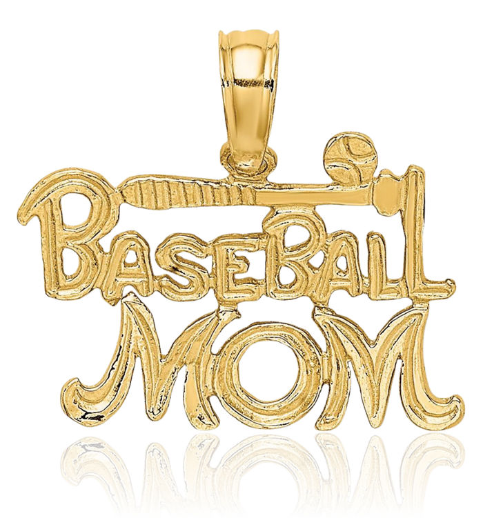 10K Solid Yellow Gold Baseball Mom Necklace Mama Softball Charm Mother Sports Pendant