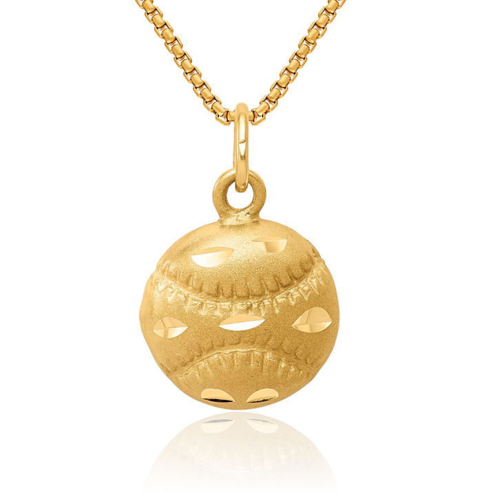 10K Solid Yellow Gold Baseball Necklace Softball Charm Sports Pendant