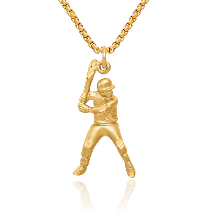 10K Solid Yellow Gold Baseball Necklace Softball Charm Sports Pendant