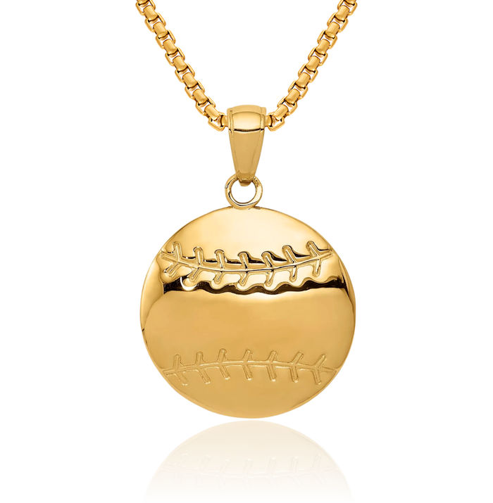 10K Solid Yellow Gold Baseball Necklace Softball Charm Sports Pendant