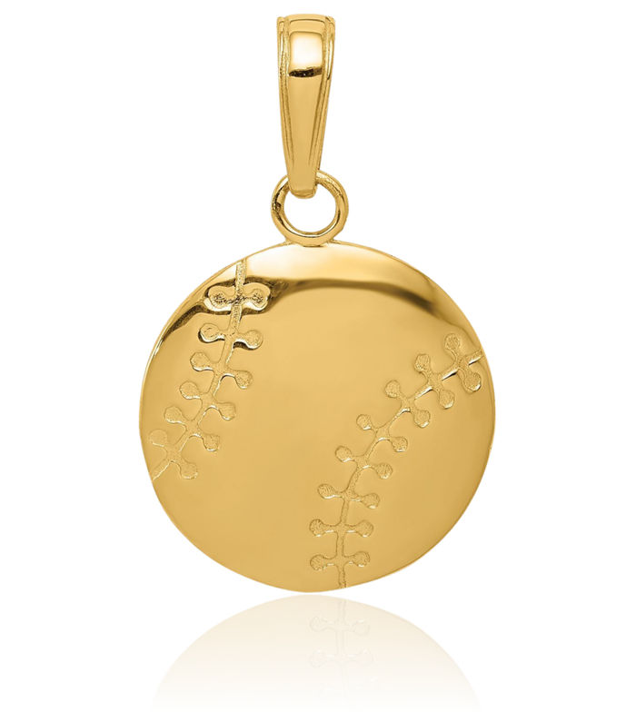 10K Solid Yellow Gold Baseball Necklace Softball Charm Sports Pendant