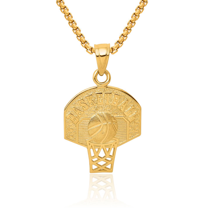 10K Solid Yellow Gold Basketball Necklace Charm Sports Pendant