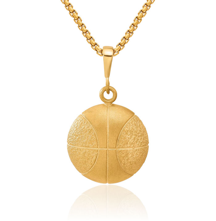 10K Solid Yellow Gold Basketball Necklace Charm Sports Pendant