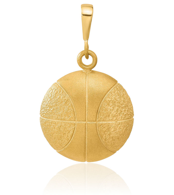 10K Solid Yellow Gold Basketball Necklace Charm Sports Pendant