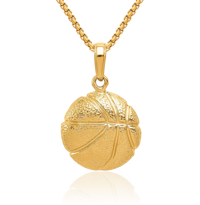 10K Solid Yellow Gold Basketball Necklace Charm Sports Pendant