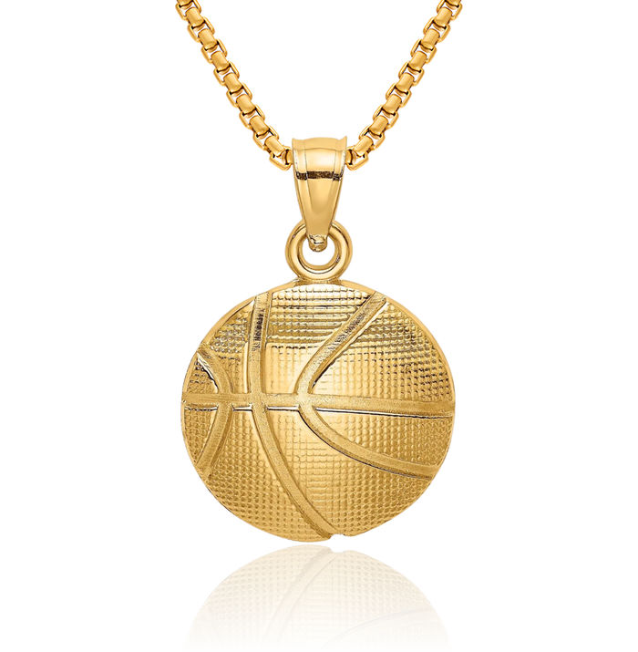 10K Solid Yellow Gold Basketball Necklace Charm Sports Pendant