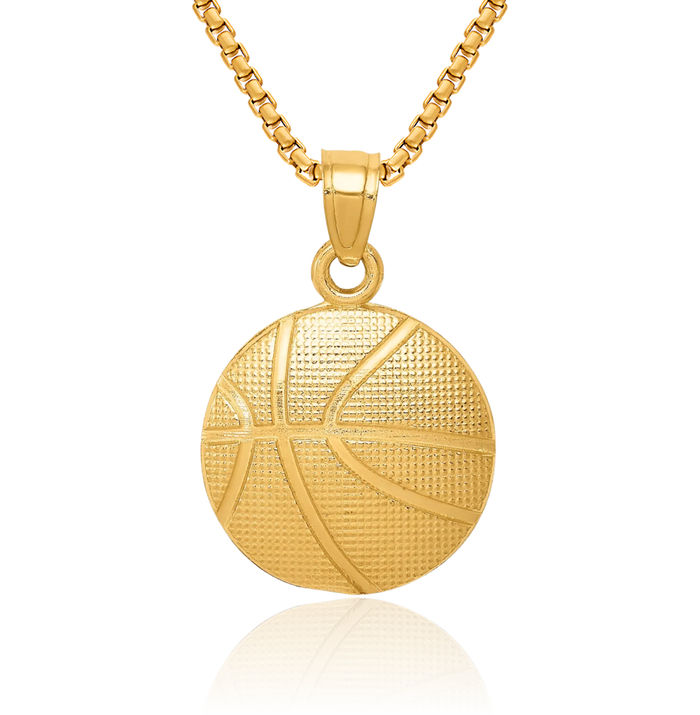 10K Solid Yellow Gold Basketball Necklace Charm Sports Pendant