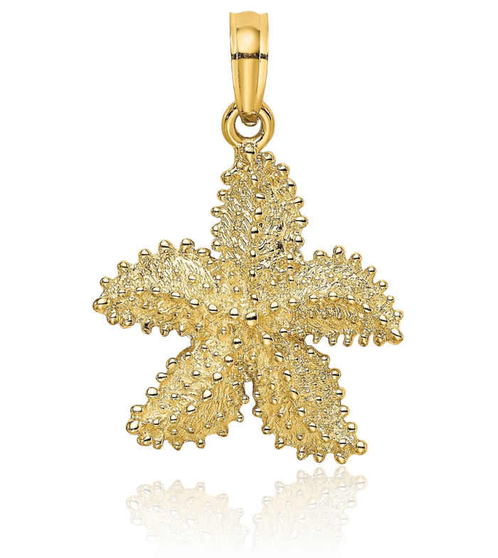 10K Solid Yellow Gold Beaded Starfish Necklace Chain Pendant Charm