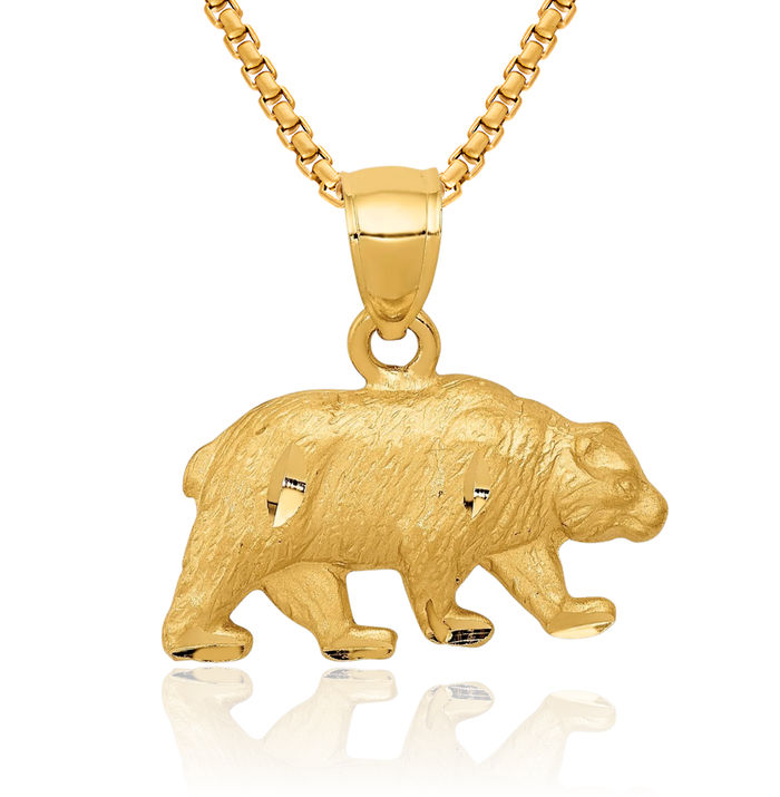 10K Solid Yellow Gold Bear Necklace Chain Pendant Charm