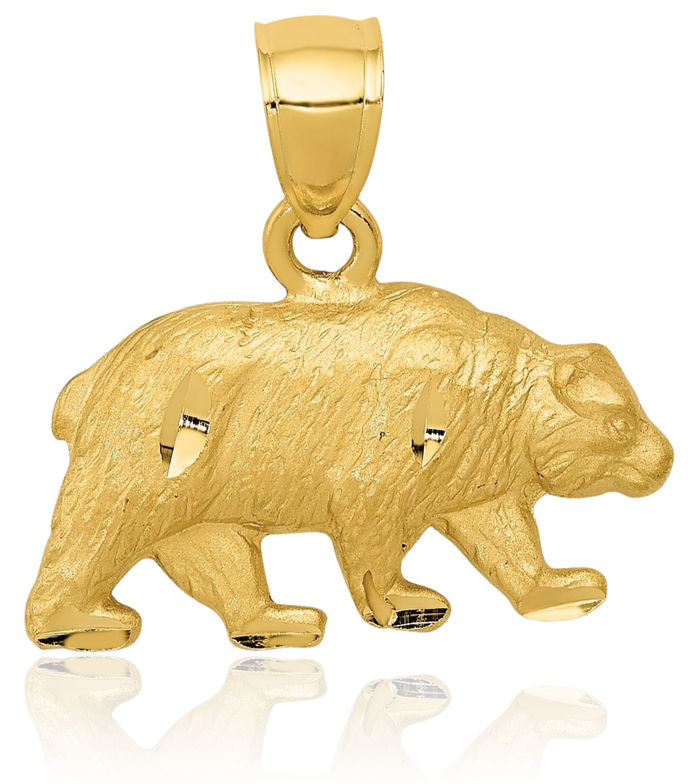 10K Solid Yellow Gold Bear Necklace Chain Pendant Charm