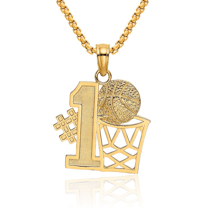 10K Solid Yellow Gold Best Basketball Hoop Necklace Charm Sports Pendant