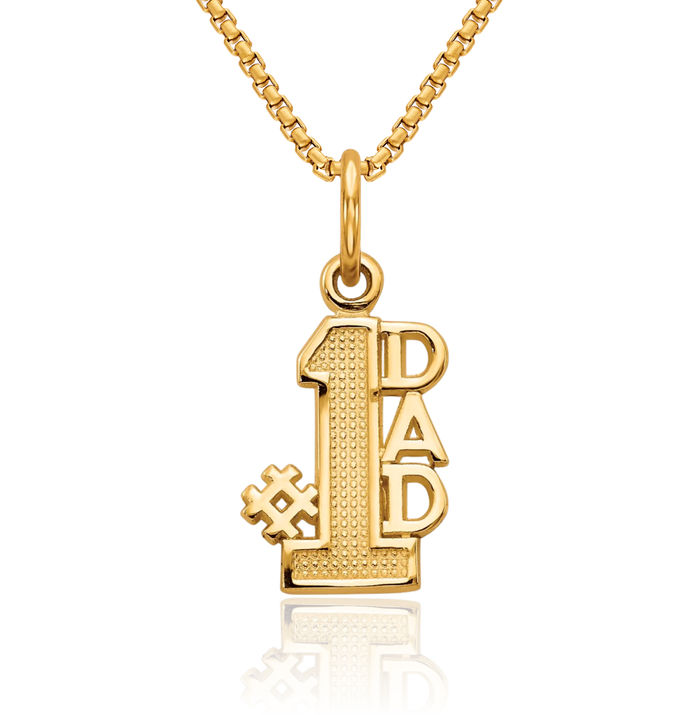 10K Solid Yellow Gold Best Dad Necklace Chain Pendant Charm