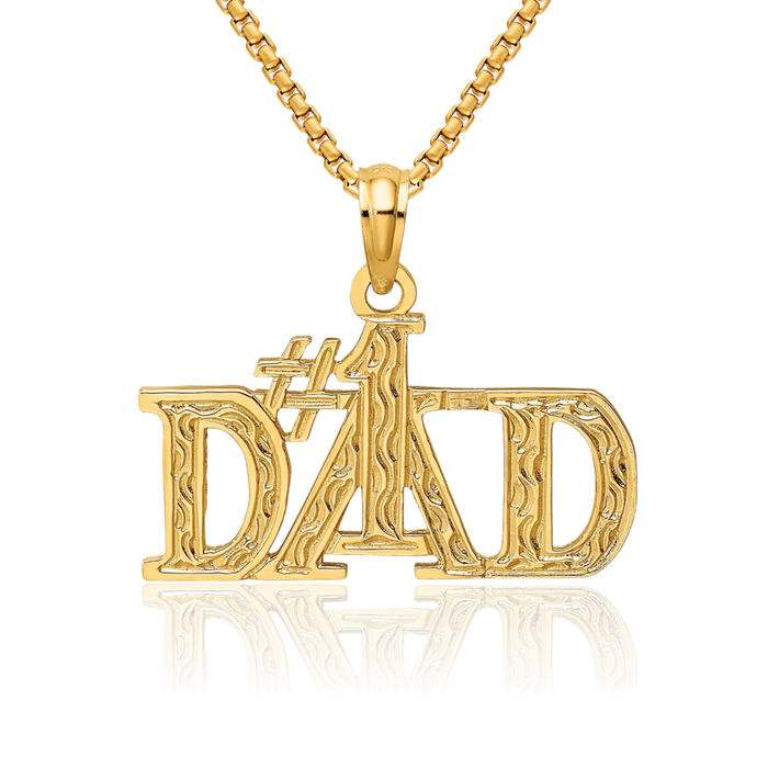 10K Solid Yellow Gold Best Dad Necklace Chain Pendant Charm