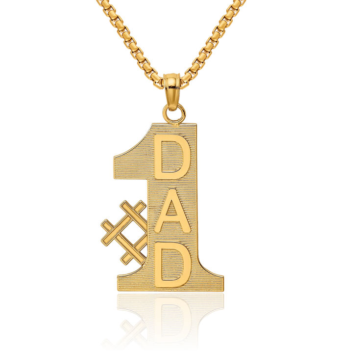 10K Solid Yellow Gold Best Dad Necklace Chain Pendant Charm