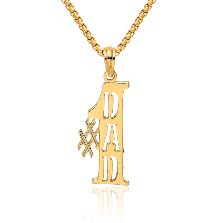 10K Solid Yellow Gold Best Dad Necklace Chain Pendant Charm