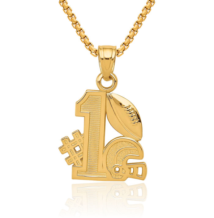 10K Solid Yellow Gold Best Football Helmet Necklace Charm Sports Pendant