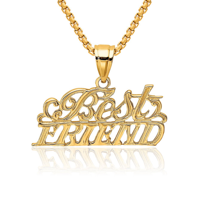 10K Solid Yellow Gold Best Friend Necklace Chain Pendant Charm