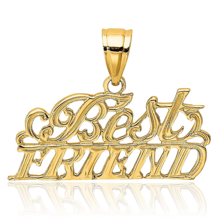 10K Solid Yellow Gold Best Friend Necklace Chain Pendant Charm