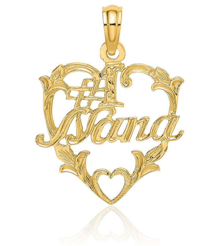 10K Solid Yellow Gold Best Grandma Heart Necklace Nana Charm Grandmother Pendant