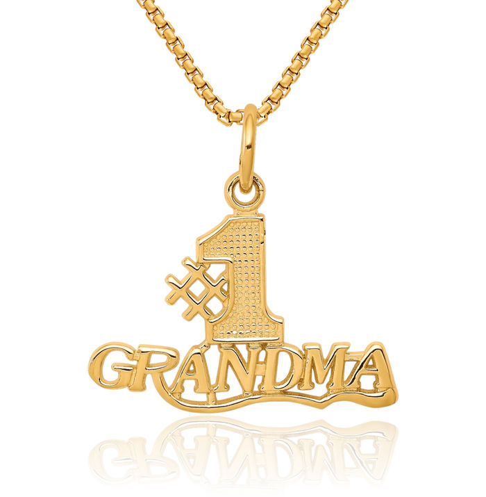 10K Solid Yellow Gold Best Grandma Necklace Nana Charm Grandmother Pendant