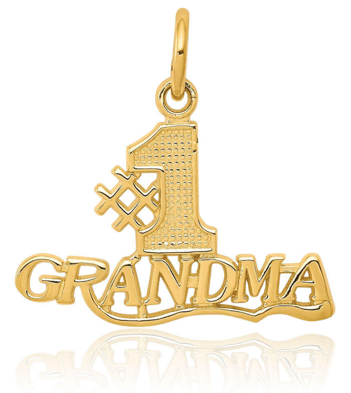 10K Solid Yellow Gold Best Grandma Necklace Nana Charm Grandmother Pendant