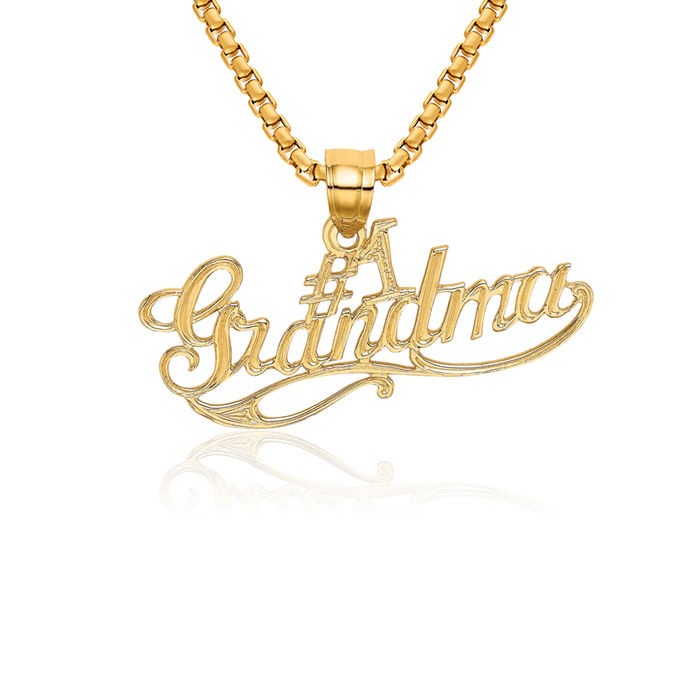 10K Solid Yellow Gold Best Grandma Necklace Nana Charm Grandmother Pendant