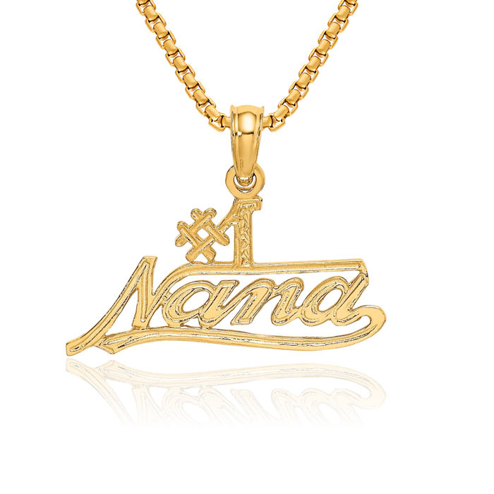 10K Solid Yellow Gold Best Grandma Necklace Nana Charm Grandmother Pendant