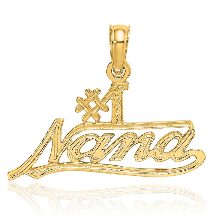 10K Solid Yellow Gold Best Grandma Necklace Nana Charm Grandmother Pendant