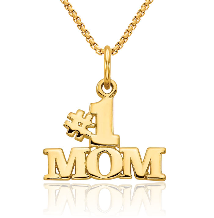 10K Solid Yellow Gold Best Mom Necklace Mama Charm Mother Pendant