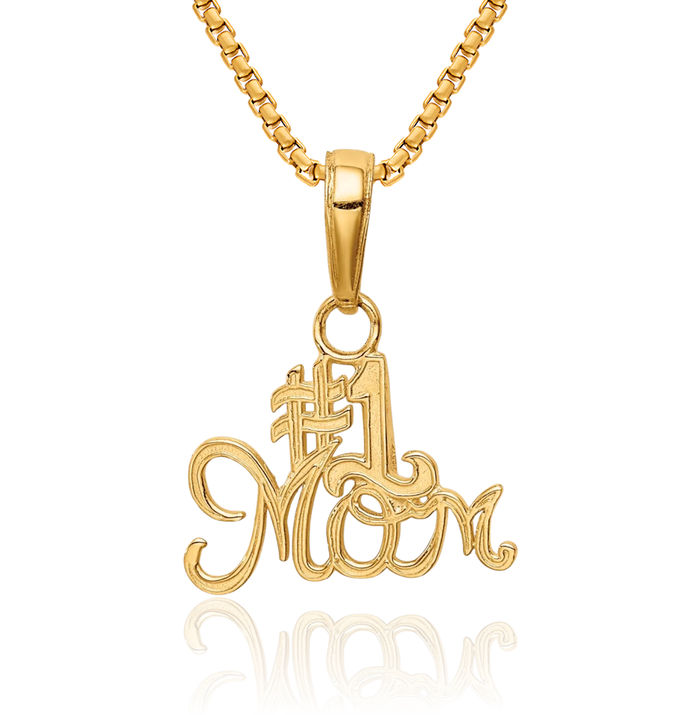 10K Solid Yellow Gold Best Mom Necklace Mama Charm Mother Pendant