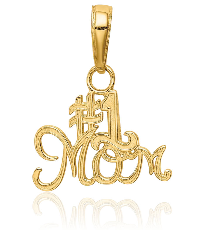 10K Solid Yellow Gold Best Mom Necklace Mama Charm Mother Pendant