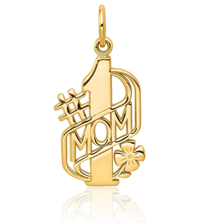 10K Solid Yellow Gold Best Mom Necklace Mama Charm Mother Pendant