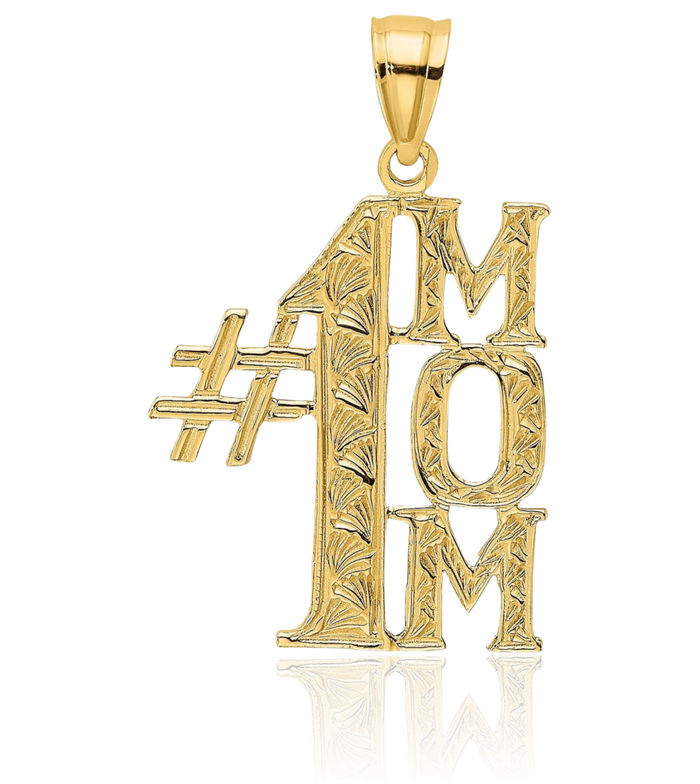 10K Solid Yellow Gold Best Mom Necklace Mama Charm Mother Pendant