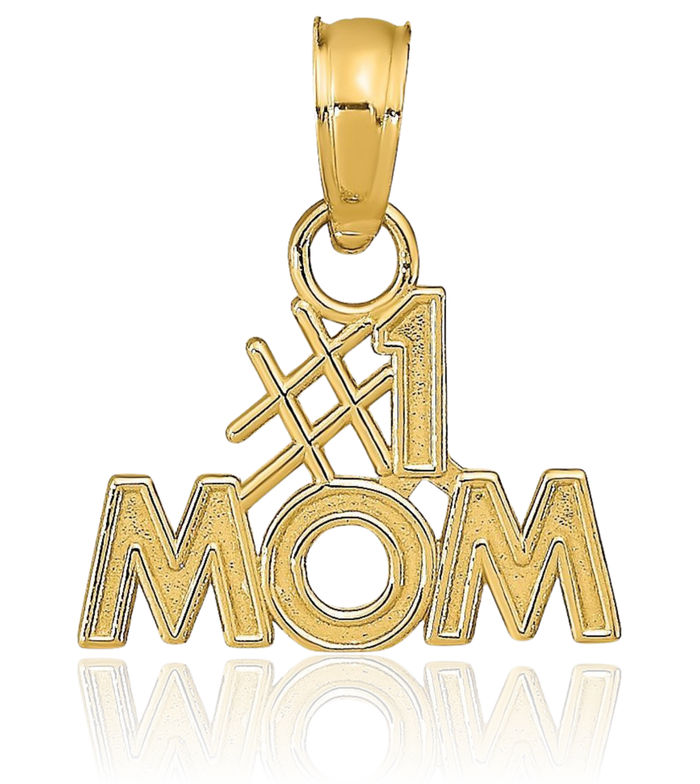 10K Solid Yellow Gold Best Mom Necklace Mama Charm Mother Pendant